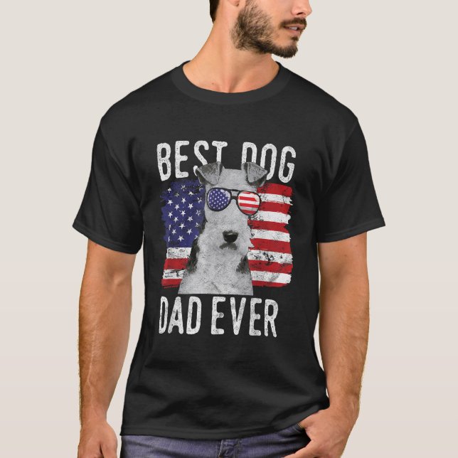 T-shirt Drapeau américain Meilleur Chien Papa Ever Fil Fox (Devant)