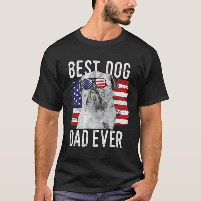 T-shirt Drapeau américain Meilleur Chien Papa Jamais Bruxe (Devant)