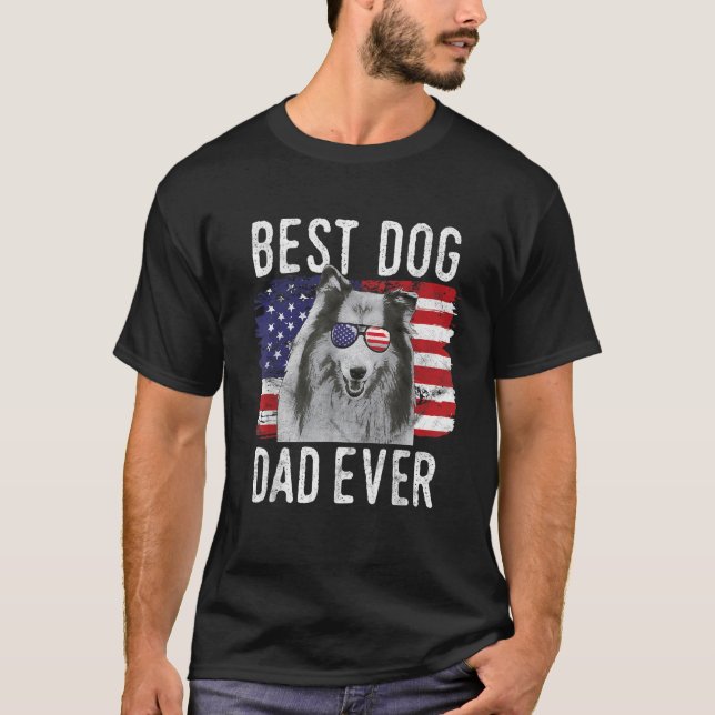 T-shirt Drapeau américain Meilleur Chien Papa Jamais Colli (Devant)
