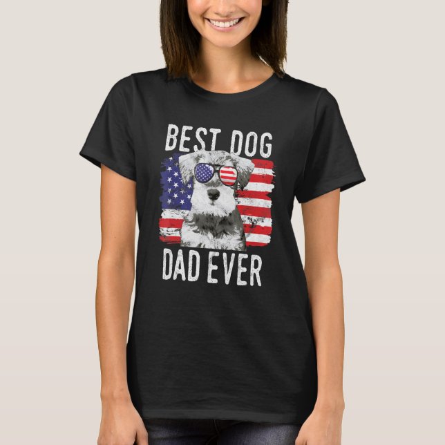 T-shirt Drapeau américain Meilleur Chien Papa Jamais Minia (Devant)