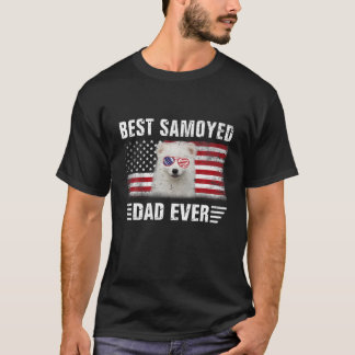 T-shirt Drapeau américain meilleur Samoyed Papa Jamais Teg