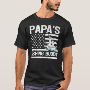 T-shirt Drapeau américain Mens Papa's Fishing Buddy Fishin
