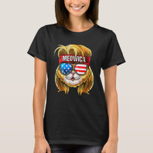 T-shirt Drapeau américain Meowica Cute Cat Mullet Patrioti