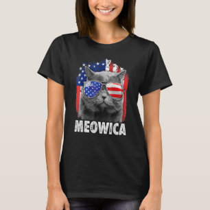 T-shirt Drapeau américain Meowica Kitty Lunettes de soleil