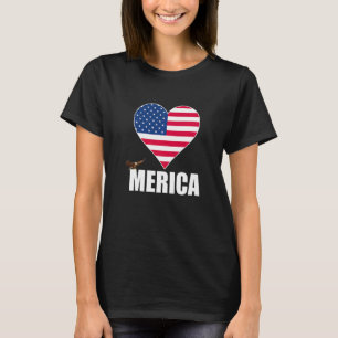 T-shirt Drapeau américain Merica Heart 4 juillet Eagle Usa