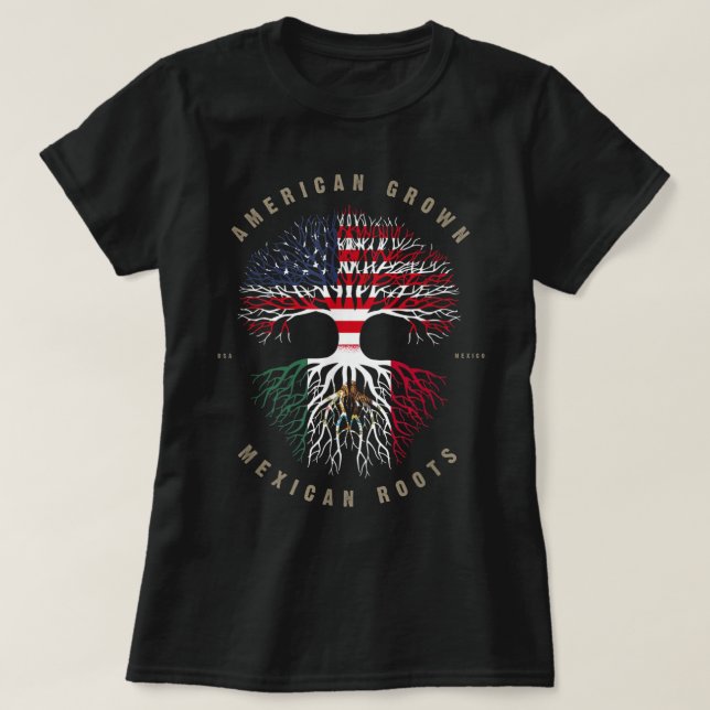 T-shirt Drapeau américain mexicain des racines mexicaines (Design devant)