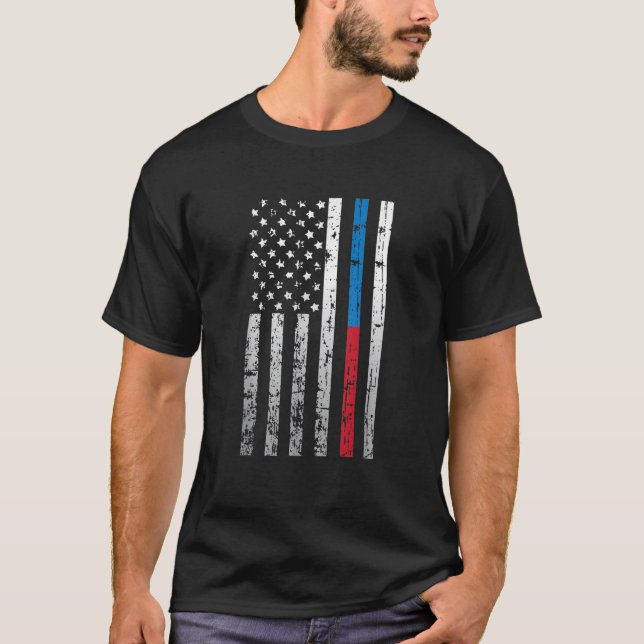 T-shirt Drapeau américain Mince Ligne Bleue Bleue Loi Pomp (Devant)