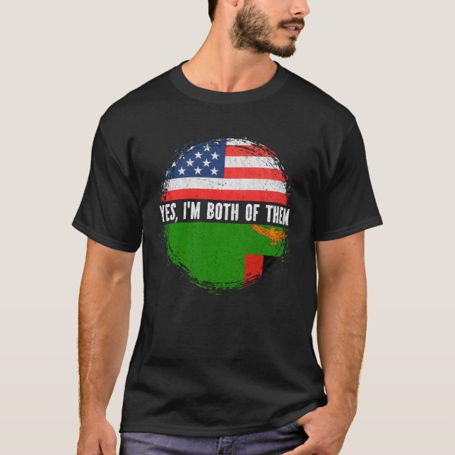 T-shirt Drapeau américain moitié-zambien Zambie (Devant)