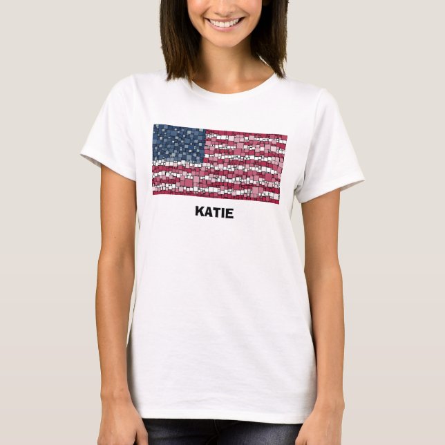 T-shirt Drapeau américain Mosaic Design (Texte noir) T-shi (Devant)