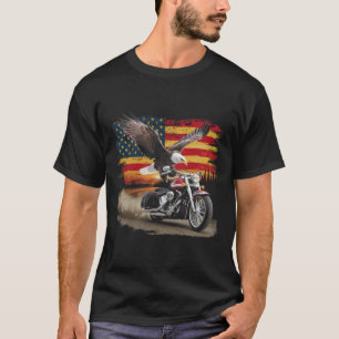 T-shirt Drapeau Américain Moto Usa Flag Biker Rétro 