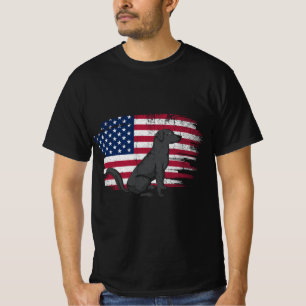 T-shirt Drapeau américain Noir Labrador Amoureux des chien