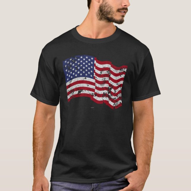 T-shirt Drapeau américain ondulant - affligé (Devant)