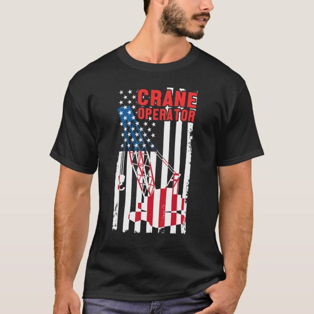 T-shirt Drapeau américain Opérateur de grue Équipement lou (Devant)