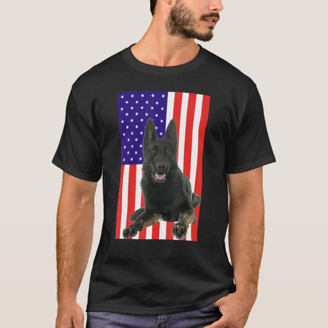 T-shirt Drapeau américain Patriotic Black German Shepherd (Devant)
