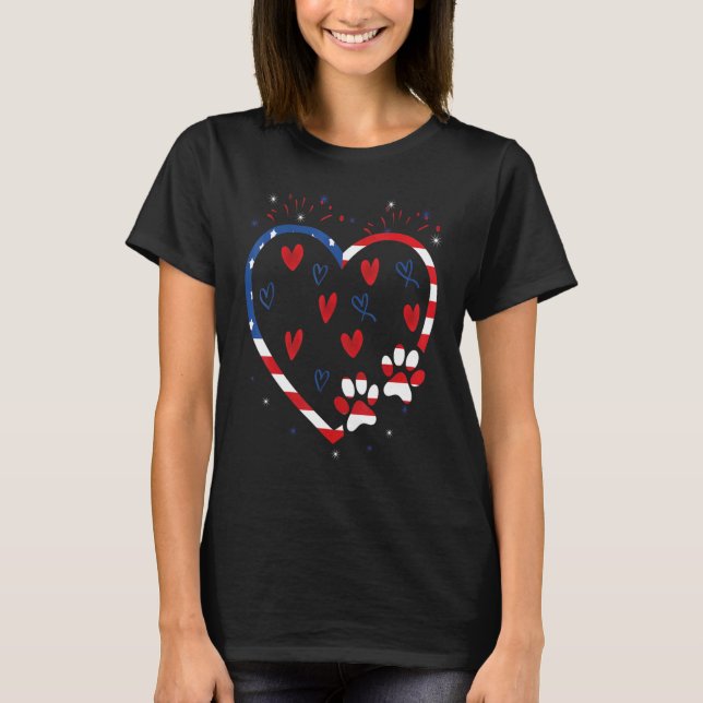 T-shirt Drapeau américain Patriotic Chien & Chat Empreinte (Devant)