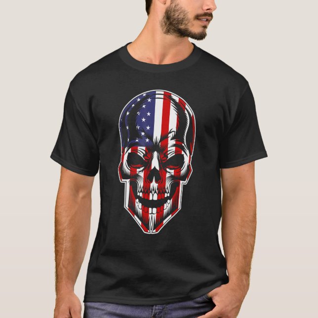 T-shirt Drapeau américain patriotique avec bloc de crâne p (Devant)
