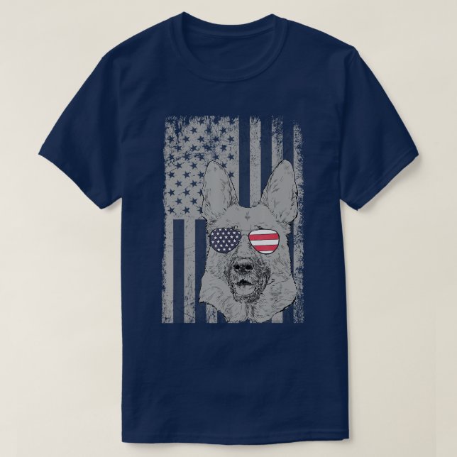 T-shirt DRAPEAU AMÉRICAIN Patriotique berger allemand Homm (Design devant)