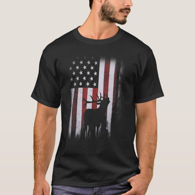 T-shirt Drapeau américain patriotique Chasseur d'Elk Homme (Devant)
