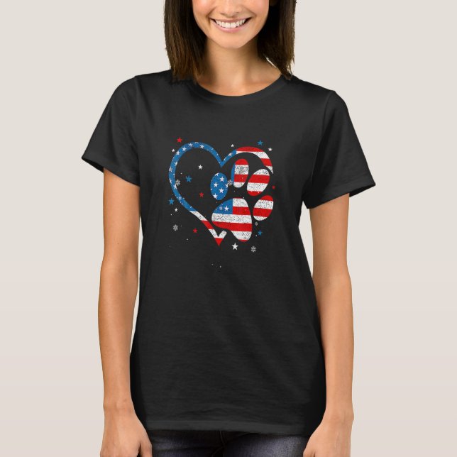T-shirt Drapeau Américain Patriotique Chien Empreinte de p (Devant)