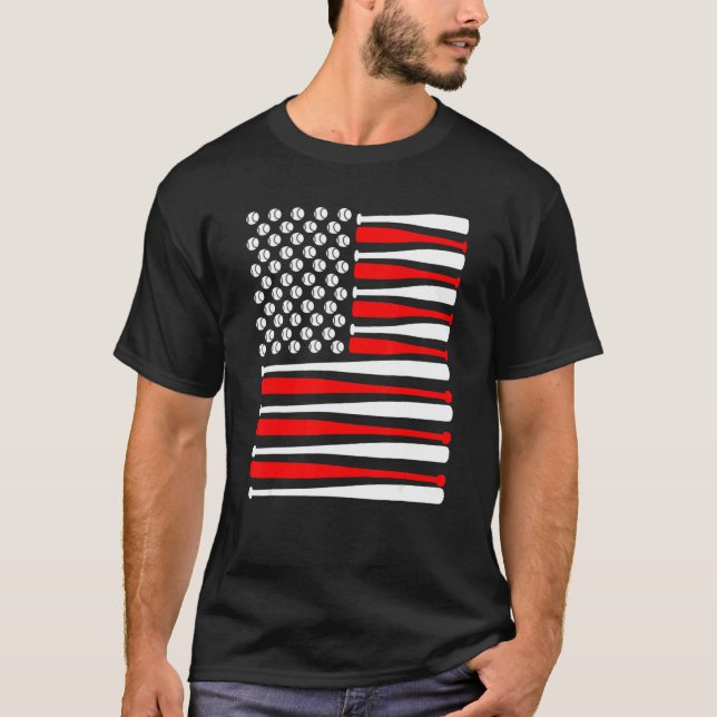 T-shirt Drapeau américain patriotique de baseball Bat Ball (Devant)