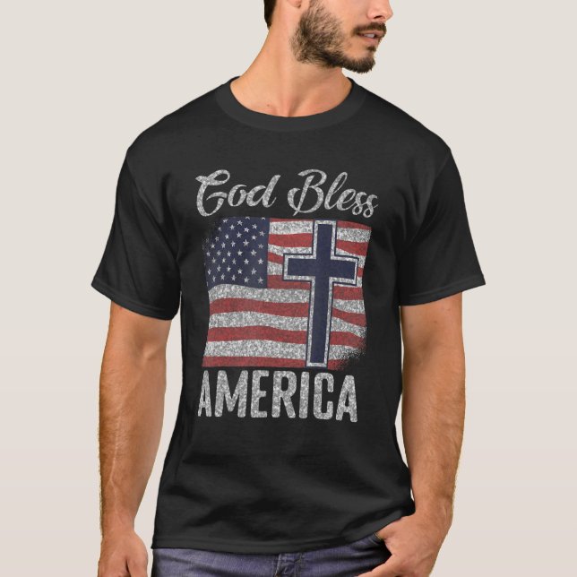 T-shirt Drapeau américain patriotique Dieu béni (Devant)