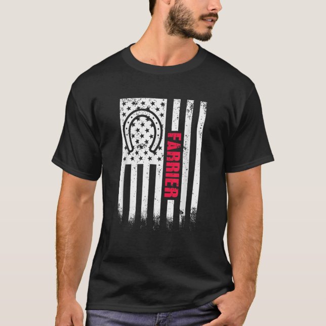 T-shirt Drapeau américain patriotique Farrier USA Horsesho (Devant)