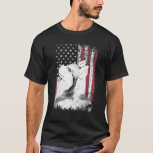 T-shirt Drapeau américain patriotique Husky Chien de Sibér
