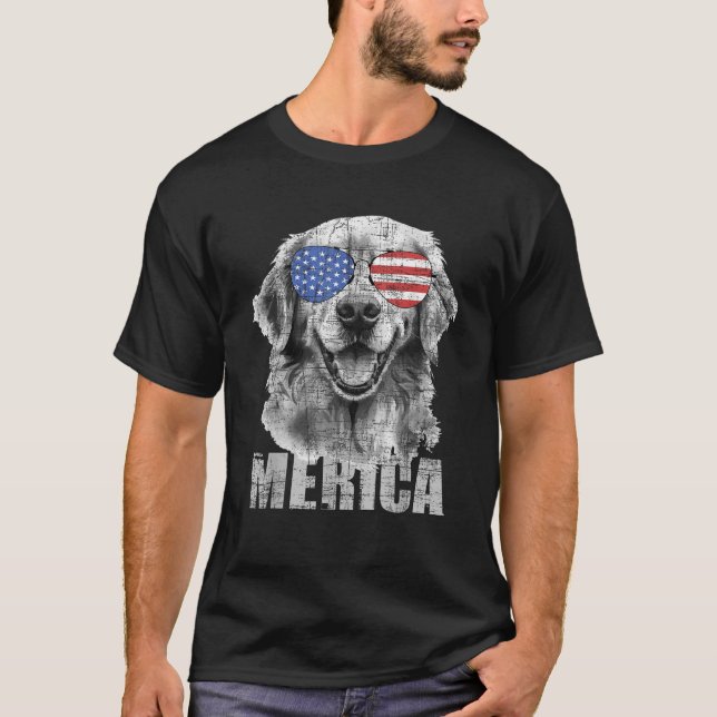 T-shirt Drapeau américain patriotique Merica Golden Retrie (Devant)