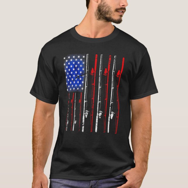 T-shirt Drapeau américain pêche bâton (Devant)