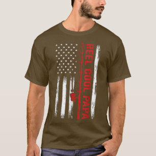T-shirt Drapeau américain Pêche bobine Cool Papa Pères