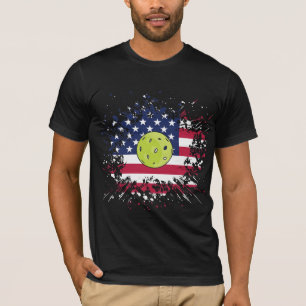 T-shirt Drapeau américain Pickleball Racket Paddle Ball