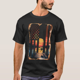 T-shirt Drapeau Américain Poisson Pêcheur Pêcheur Drôle Ba