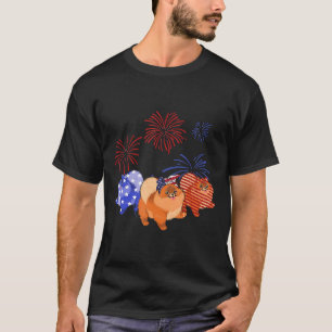 T-shirt Drapeau Américain Poméranien Rouge Blanc 4 Juil