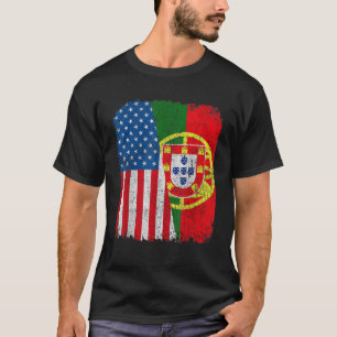 T-shirt Drapeau Américain Portugais Moitié USA Portugal Ro