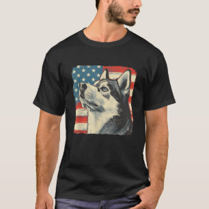 T-shirt Drapeau américain Quatre juillet Chien Husky sibér
