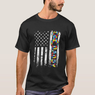 T-shirt Drapeau américain rétro Autisme Daddy Sensibilisat