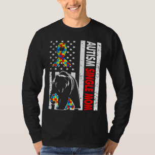 T-shirt Drapeau américain rétro Autisme mère célibataire o