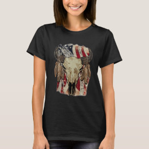 T-shirt Drapeau américain rétro Boho Crâne Western Country