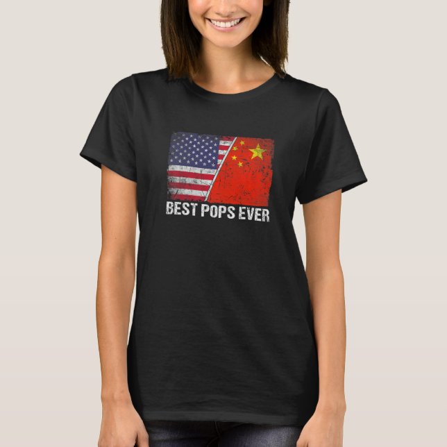 T-shirt Drapeau Américain Rétro Chine Drapeau Meilleur Pop (Devant)