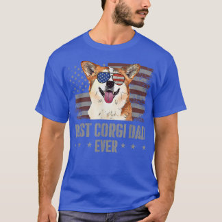 T-shirt Drapeau américain rétro Corgi Best Dog Papa 