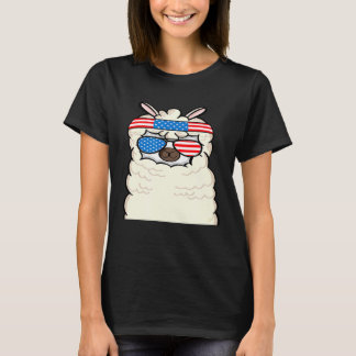 T-shirt Drapeau américain rétro Llama 4 juillet patriotiqu