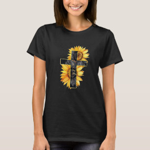 T-shirt Drapeau américain rétro tournesol Jésus croix foi 