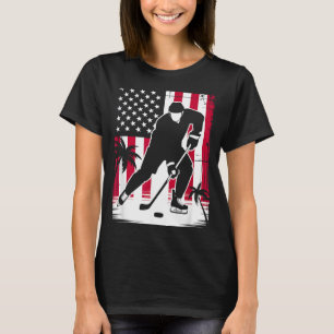 T-shirt Drapeau américain rouge blanc bleu Joueur de hocke