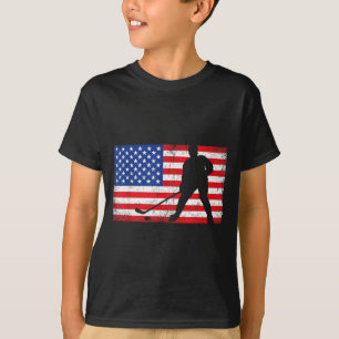 T-shirt Drapeau américain rouge blanc bleu Joueur de hocke