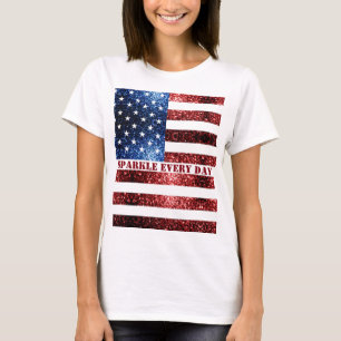 T-shirt Drapeau américain rouge bleu parties scintillant É
