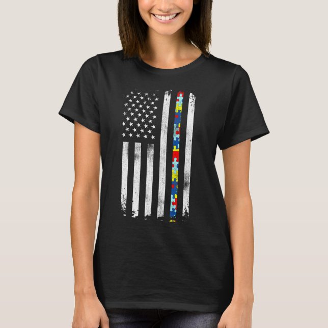 T-shirt Drapeau américain sensibilisation sur l'autisme ac (Devant)