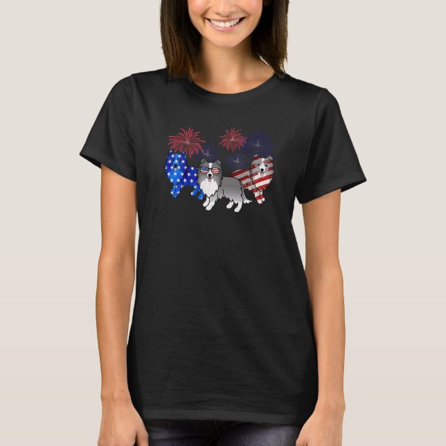 T-shirt Drapeau américain Shelty 4 juillet Fête de l'Indép (Devant)