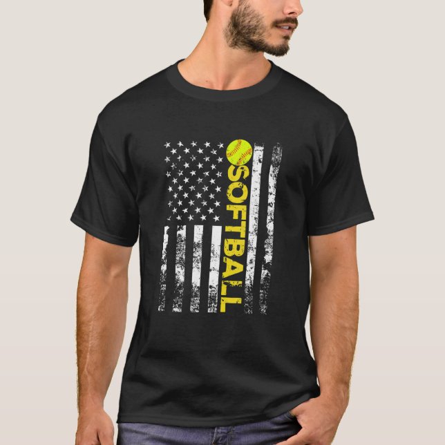 T-shirt Drapeau américain Softball Team Cadeaux (Devant)