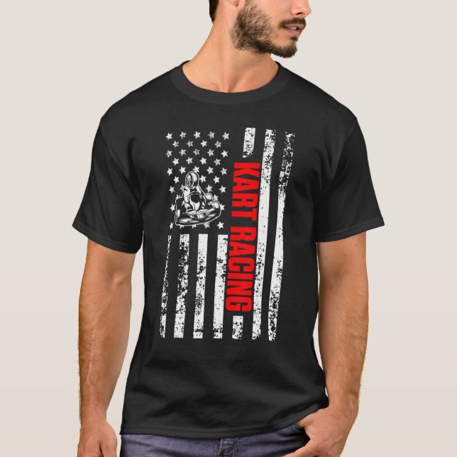 T-shirt Drapeau américain Sports Patriotique Go Kart Racin (Devant)