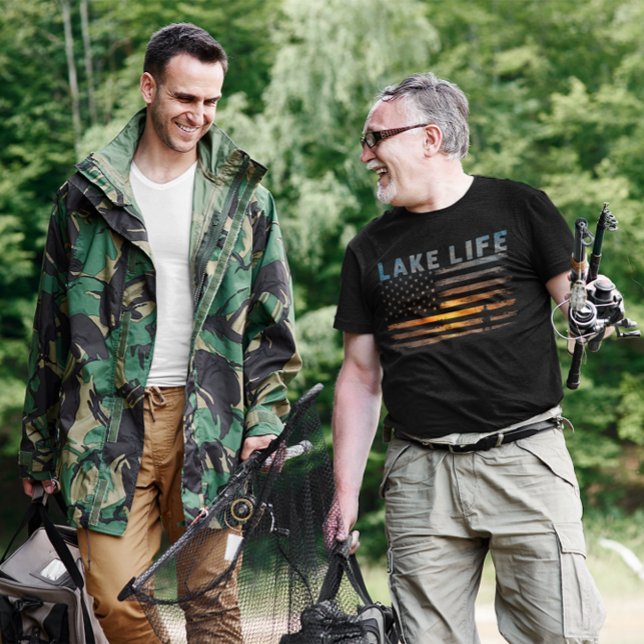 T-shirt Drapeau américain Sunset, pêcheur de Lake Life (Créateur téléchargé)